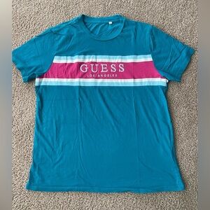 GUESS Los Angeles Blue-green Crewneck Short Sleeve Tee